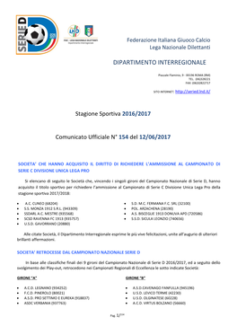 Scarica Il Comunicato Ufficiale