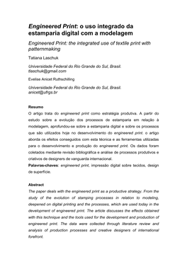 Engineered Print: O Uso Integrado Da Estamparia Digital Com a Modelagem Engineered Print: the Integrated Use of Textile Print with Patternmaking