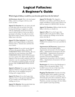 Logical Fallacies: a Beginner’S Guide Which Logical Fallacy Would Be Your Favorite Pick from the List Below?