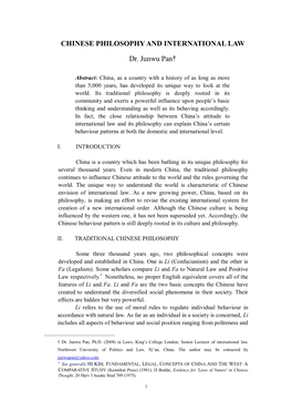 CHINESE PHILOSOPHY and INTERNATIONAL LAW Dr. Junwu