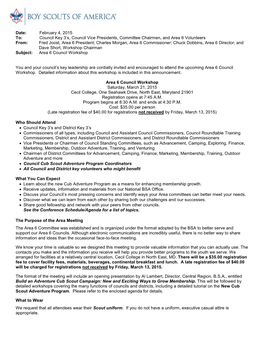 Date: February 4, 2015 To: Council Key 3'S, Council Vice Presidents, Committee Chairmen, and Area 6 Volunteers From: Fred