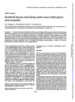 Sandhoff Disease Mimicking Adult-Onset Bulbospinal Neuronopathy