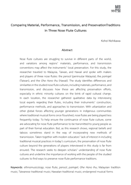 Comparing Material, Performance, Transmission, and Preservationtraditions in Three Nose Flute Cultures