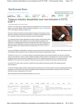 Tobacco Industry Dissatisfied Over Non-Inclusion in FCTC COP 7 - the Economic Times Page 1 of 1