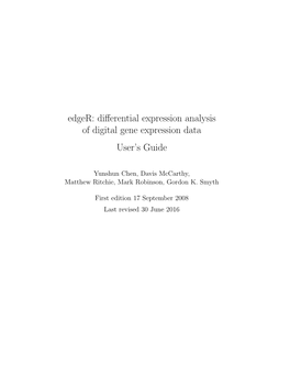 Edger: Differential Expression Analysis of Digital Gene