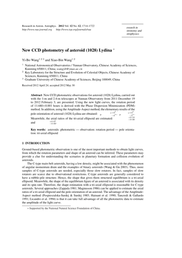 New CCD Photometry of Asteroid (1028) Lydina ∗