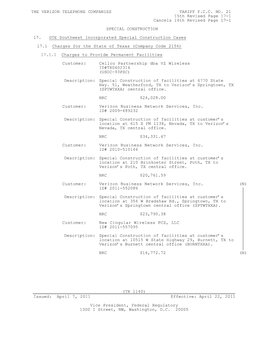 THE VERIZON TELEPHONE COMPANIES TARIFF F.C.C. NO. 21 15Th Revised Page 17-1 Cancels 14Th Revised Page 17-1