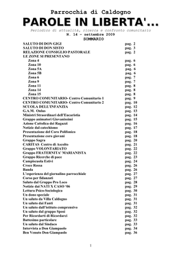 Parrocchia Di Caldogno PAROLE in LIBERTA'