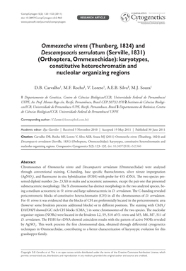 And Descampsacris Serrulatum (Serville, 1831) (Orthoptera, Ommexechidae): Karyotypes, Constitutive Heterochromatin and Nucleolar Organizing Regions