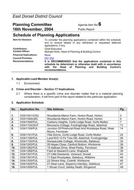 East Dorset District Council Planning Committee 16Th November, 2004