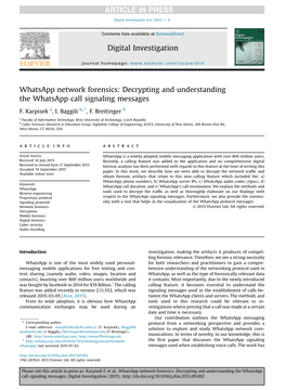 Whatsapp Network Forensics: Decrypting and Understanding the Whatsapp Call Signaling Messages