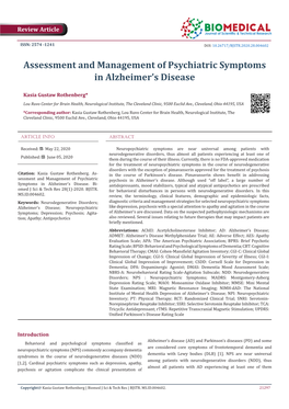 Assessment and Management of Psychiatric Symptoms in Alzheimer’S Disease