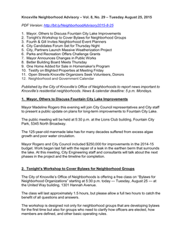 Knoxville Neighborhood Advisory – Vol. 8, No. 29 – Tuesday August 25, 2015