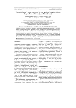 A Review of the Prey Species of Laughing Falcons, Herpetotheres Cachinnans (Aves: Falconiformes)