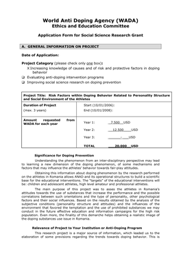 World Anti Doping Agency (WADA) Ethics and Education Committee