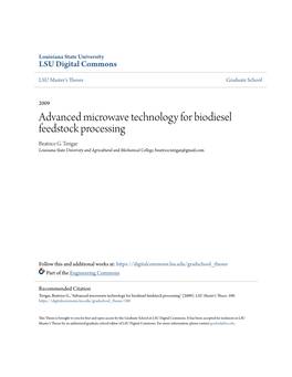 Advanced Microwave Technology for Biodiesel Feedstock Processing Beatrice G