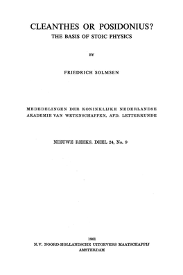 Cleanthes Or Posidonius? the Basis of Stoic Physics