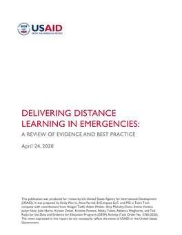 Delivering Distance Learning in Emergencies: a Review of Evidence and Best Practice