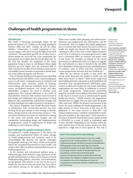 Challenges of Health Programmes in Slums