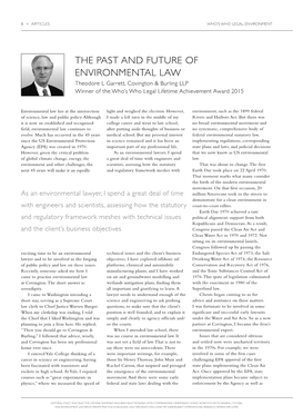 THE PAST and FUTURE of ENVIRONMENTAL LAW Theodore L Garrett, Covington & Burling LLP Winner of the Who’S Who Legal Lifetime Achievement Award 2015