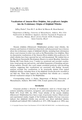 Vocalizations of Amazon River Dolphins, Inia Geoffrensis: Insights