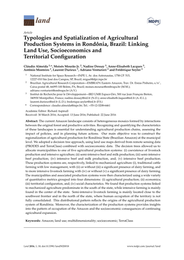 Typologies and Spatialization of Agricultural Production Systems in Rondônia, Brazil: Linking Land Use, Socioeconomics and Territorial Conﬁguration