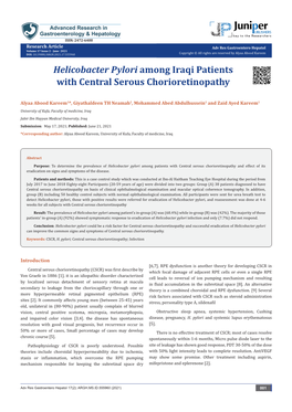 Helicobacter Pylori Among Iraqi Patients with Central Serous Chorioretinopathy