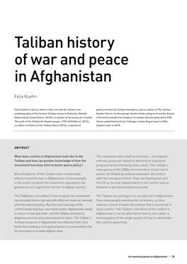 Taliban History of War and Peace in Afghanistan