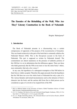 The Enemies of the Rebuilding of the Wall, Who Are They? Literary Construction in the Book of Nehemiah