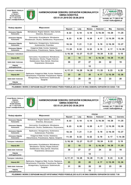 HARMONOGRAM ODBIORU ODPADÓW KOMUNALNYCH Ul