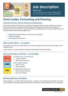 Team Leader, Forecasting and Planning