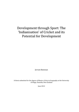 Of Cricket and Its Potential for Development