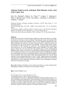Airborne Fungi in Arctic Settlement Tiksi (Russian Arctic, Coast of the Laptev Sea)