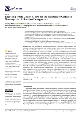 Recycling Waste Cotton Cloths for the Isolation of Cellulose Nanocrystals: a Sustainable Approach