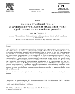 Emerging Physiological Roles for N-Acylphosphatidylethanolamine Metabolism in Plants: Signal Transduction and Membrane Protection