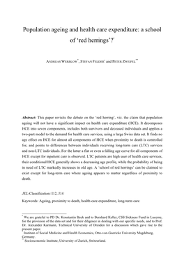 Population Ageing and Health Care Expenditure: a School of ‘Red Herrings’?º