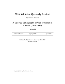 Walt Whitman Quarterly Review