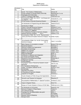 NBHM Library Department of Mathematics