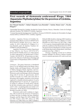 First Records of Homonota Underwoodi Kluge, 1964