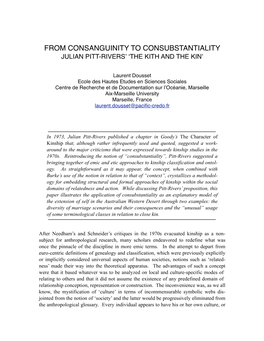 From Consanguinity to Consubstantiality Julian Pitt-Riversʼ ʻthe Kith and the Kinʼ