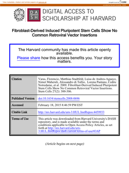 Fibroblast-Derived Induced Pluripotent Stem Cells Show No Common Retroviral Vector Insertions