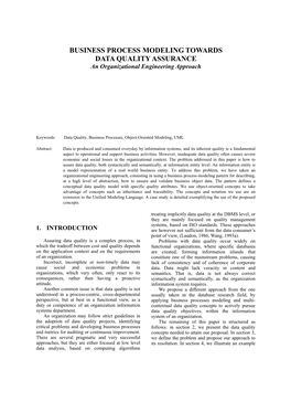 BUSINESS PROCESS MODELING TOWARDS DATA QUALITY ASSURANCE an Organizational Engineering Approach