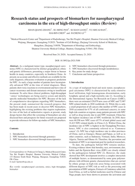 Research Status and Prospects of Biomarkers for Nasopharyngeal Carcinoma in the Era of High‑Throughput Omics (Review)