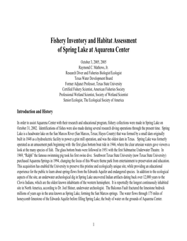 Fishery Inventory and Habitat Assessment of Spring Lake at Aquarena Center