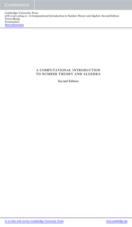 A Computational Introduction to Number Theory and Algebra: Second Edition Victor Shoup Frontmatter More Information