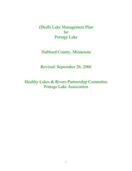 Portage Lake Template Lake Management Plan