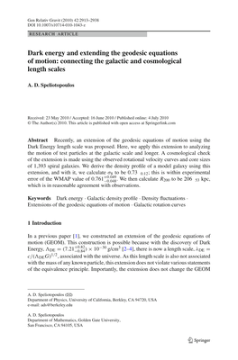 Dark Energy and Extending the Geodesic Equations of Motion: Connecting the Galactic and Cosmological Length Scales