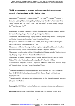 MAFB Promotes Cancer Stemness and Tumorigenesis in Osteosarcoma Through a Sox9-Mediated Positive Feedback Loop