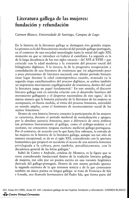 Actas XII. AIH. Literatura Gallega De Las Mujeres: Fundación Y Refundación. CARMEN BLANCO