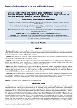 Contraceptive Use and Family Size Preferences Among Married Women of Reproductive Age in Jimma Arjo District of Eastern Wellega Zone in Oromia, Ethiopia